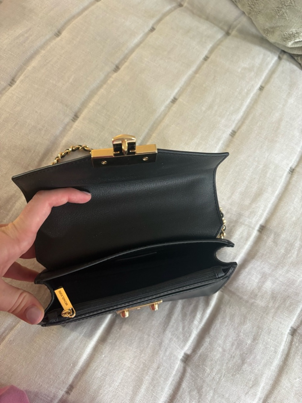 Michael Kors Black Leather Crossbody with Gold Chain Strap - Picture 4 of 5
